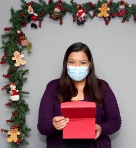 office worker christmas gift with covid mask on